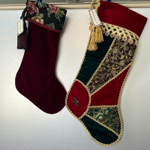 2 Victorian holiday stockings tassels extra large in size mixed media material - Picture 6 of 17